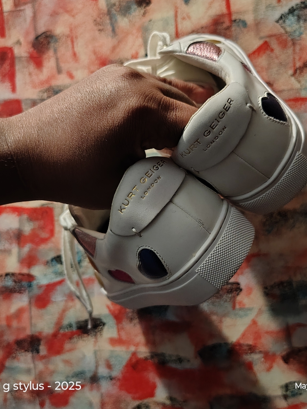 😎🔥🔥 KURT GEIGER - White Leather Sneakers with Metallic Leather Hearts 🌈 - Picture 15 of 15